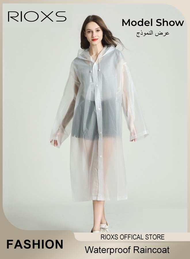 RIOXS 3 Pcs Adults Men And Women Waterproof Raincoat Portable Eva Long Rain Ponchos With Hoods Elastic Sleeves Lightweight Rainwear Cape Reusable For Outdoor Cycling Hiking Camping Climbing, Compact EVA Rainwear for Backpacking, Unisex Hiking Rain Cape - Image 4